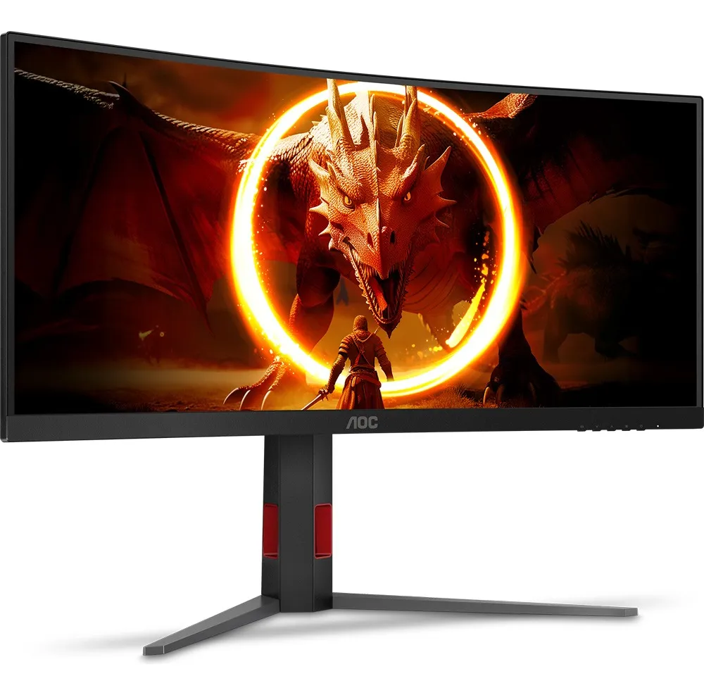 Monitor Gamer Profissional em ângulo lateral exibindo cores vibrantes